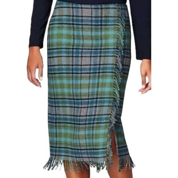 J.Jill Fringe Plaid Wool Blend Faux Wrap Skirt Womens 6 - Picture 1 of 5